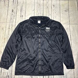 US Olympic Committee Team Zip Up Black Nylon Jacket USA Men's Size Large